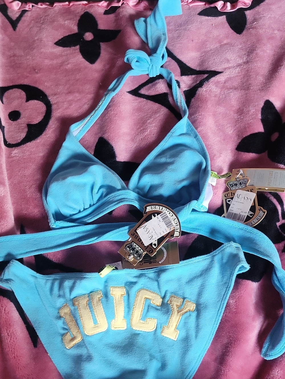 Juicy Couture Turquoise Blue Embroidered Bikini Set